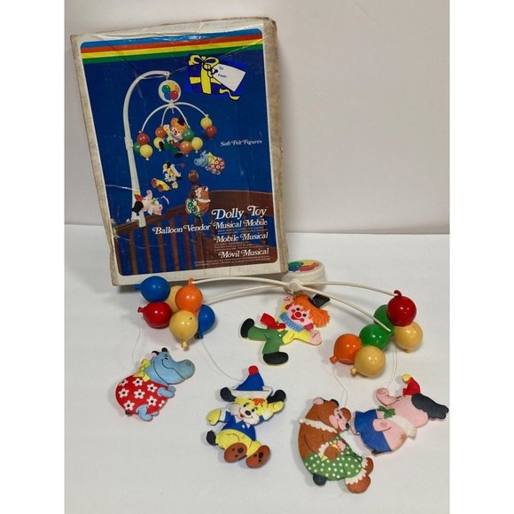 Vintage Creepy Dolly Toy Clown Balloons Baby Musical Mobile - Picture 1 of 3